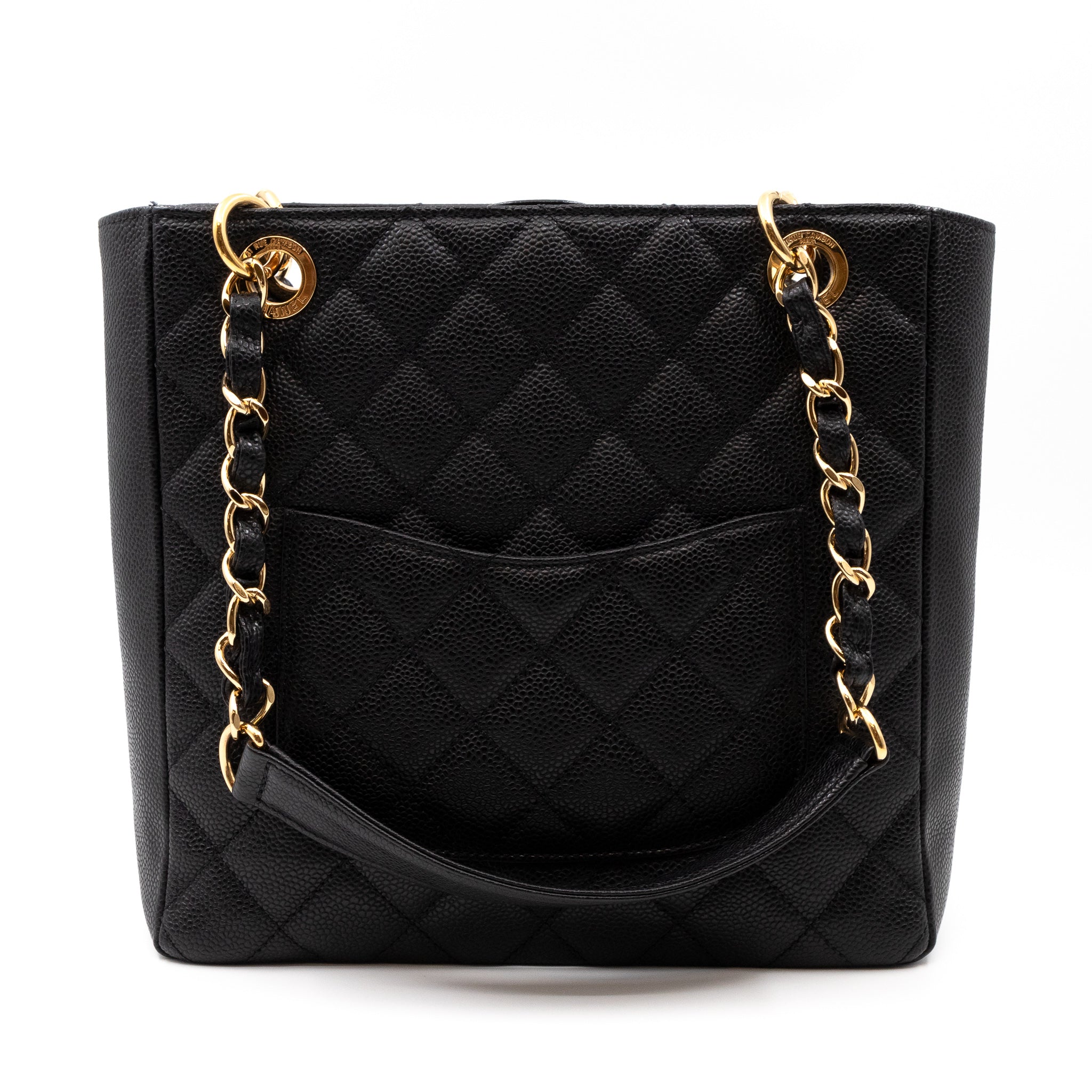 PST Petite Shopping Tote Black Caviar Gold