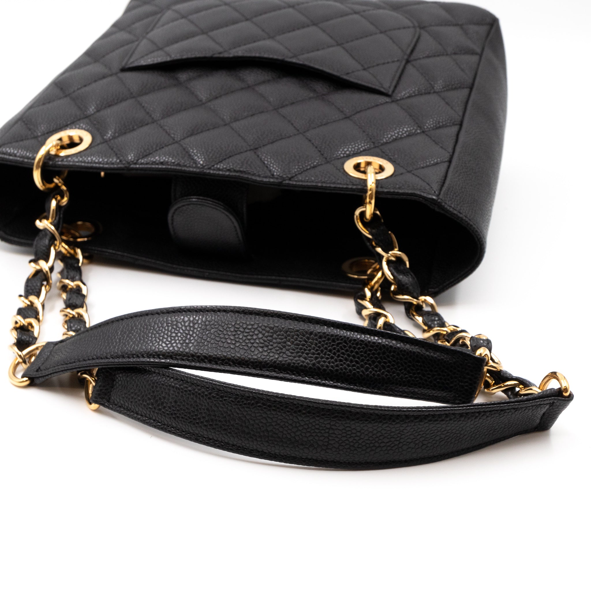 PST Petite Shopping Tote Black Caviar Gold