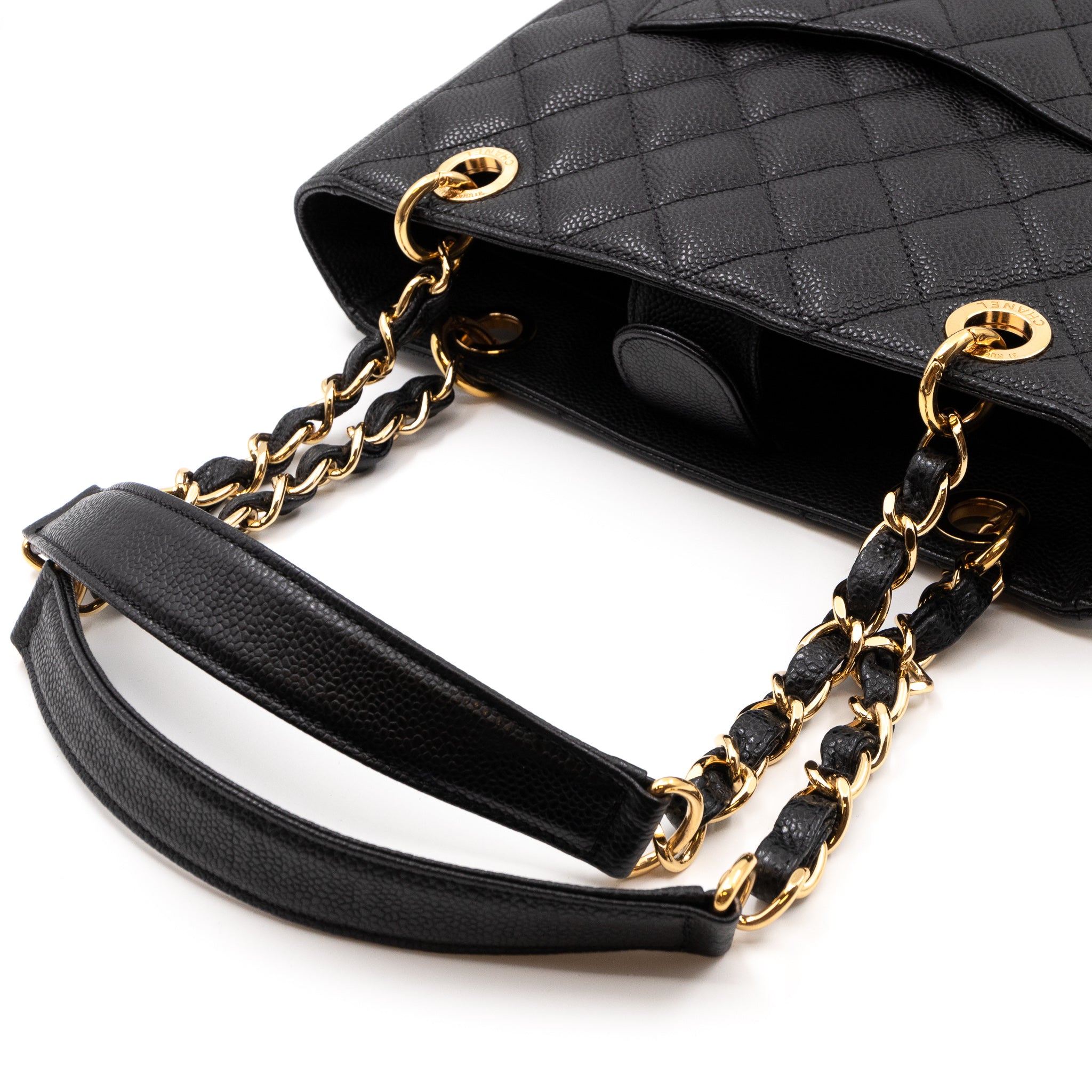 PST Petite Shopping Tote Black Caviar Gold