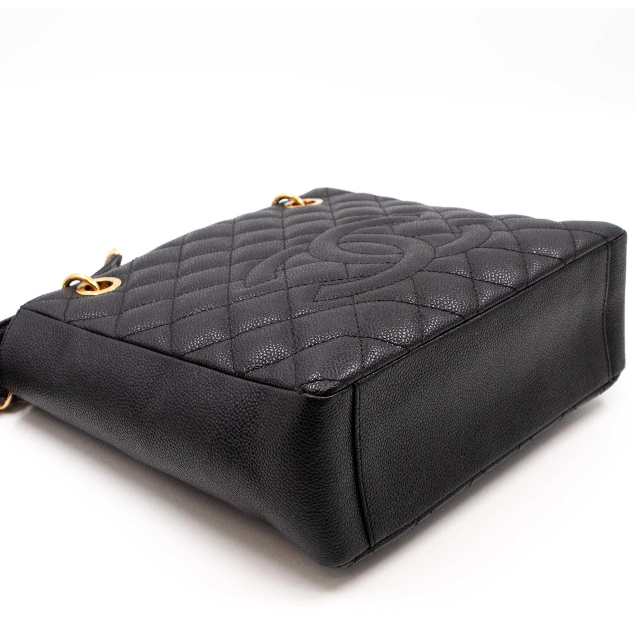 PST Petite Shopping Tote Black Caviar Gold