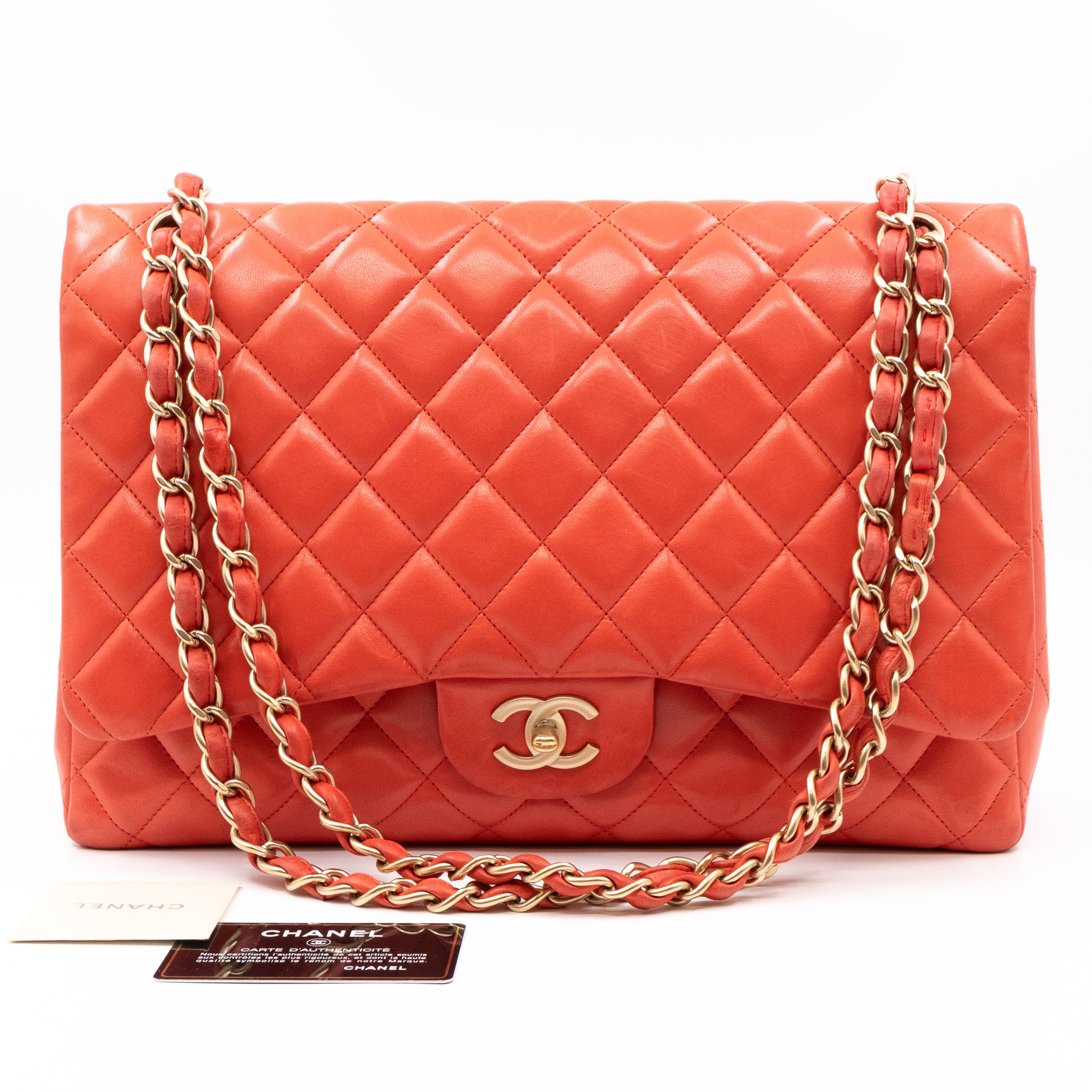 Classic Single Flap Maxi Light Red Leather Matte Gold