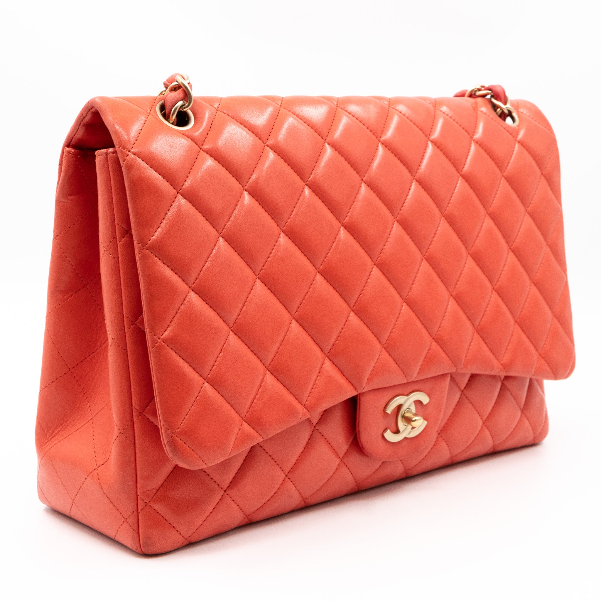 Classic Single Flap Maxi Light Red Leather Matte Gold