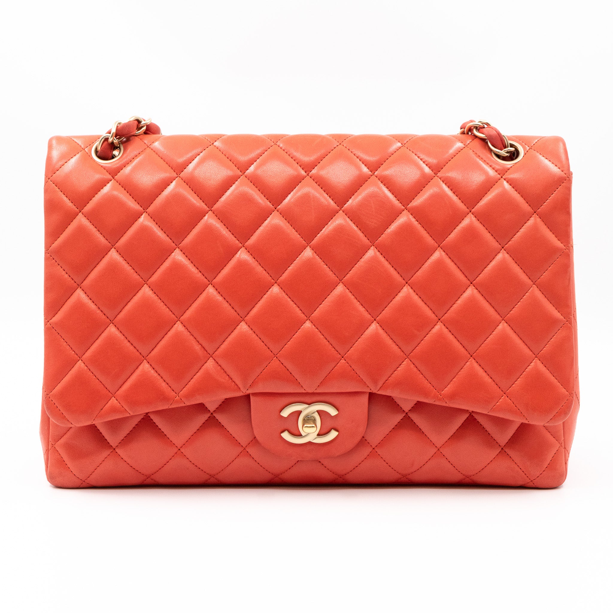 Classic Single Flap Maxi Light Red Leather Matte Gold