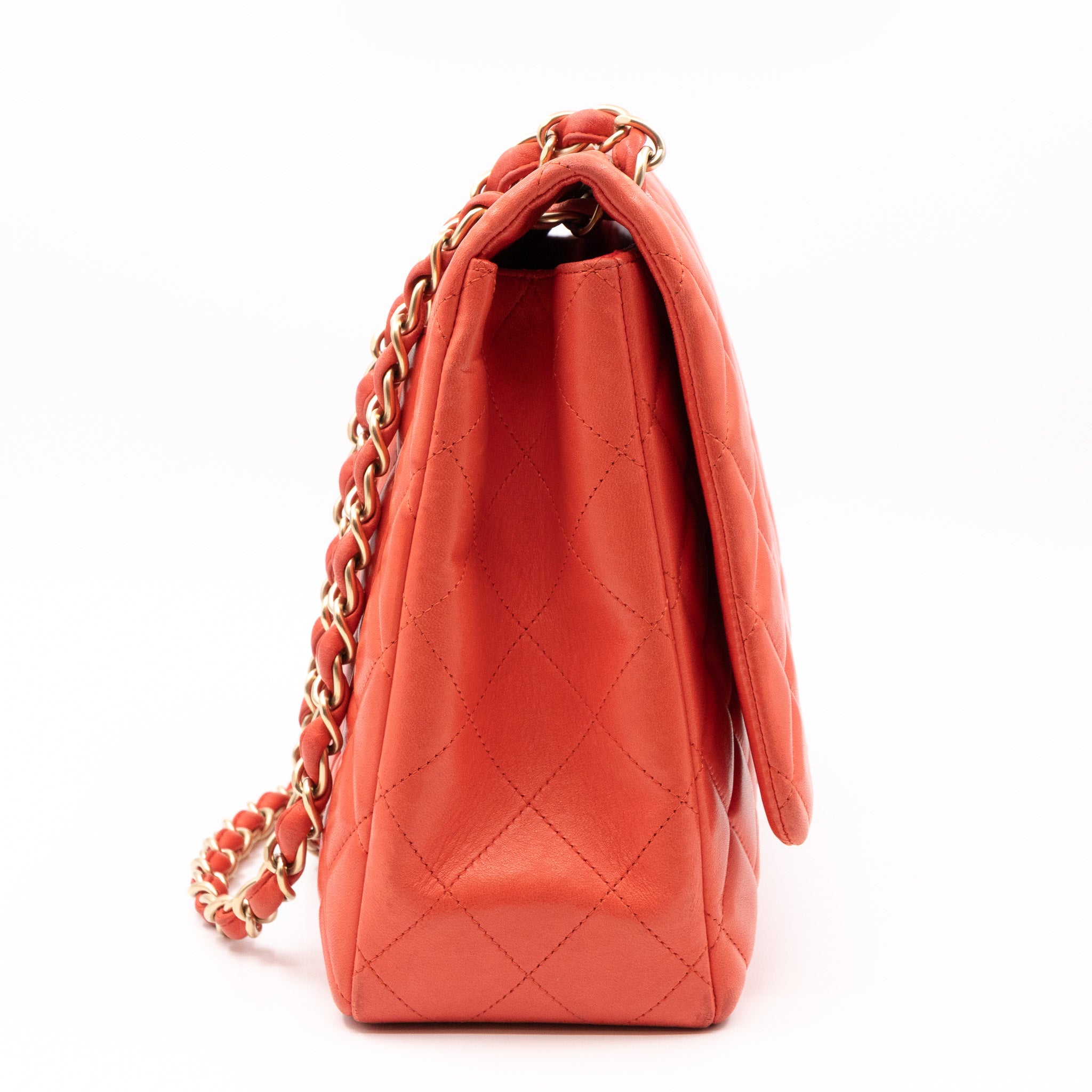 Classic Single Flap Maxi Light Red Leather Matte Gold