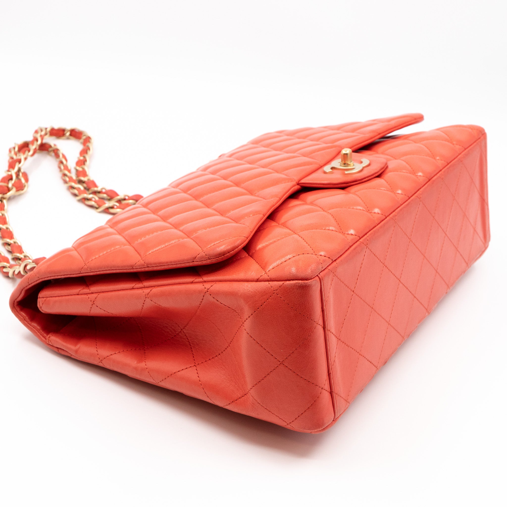 Classic Single Flap Maxi Light Red Leather Matte Gold