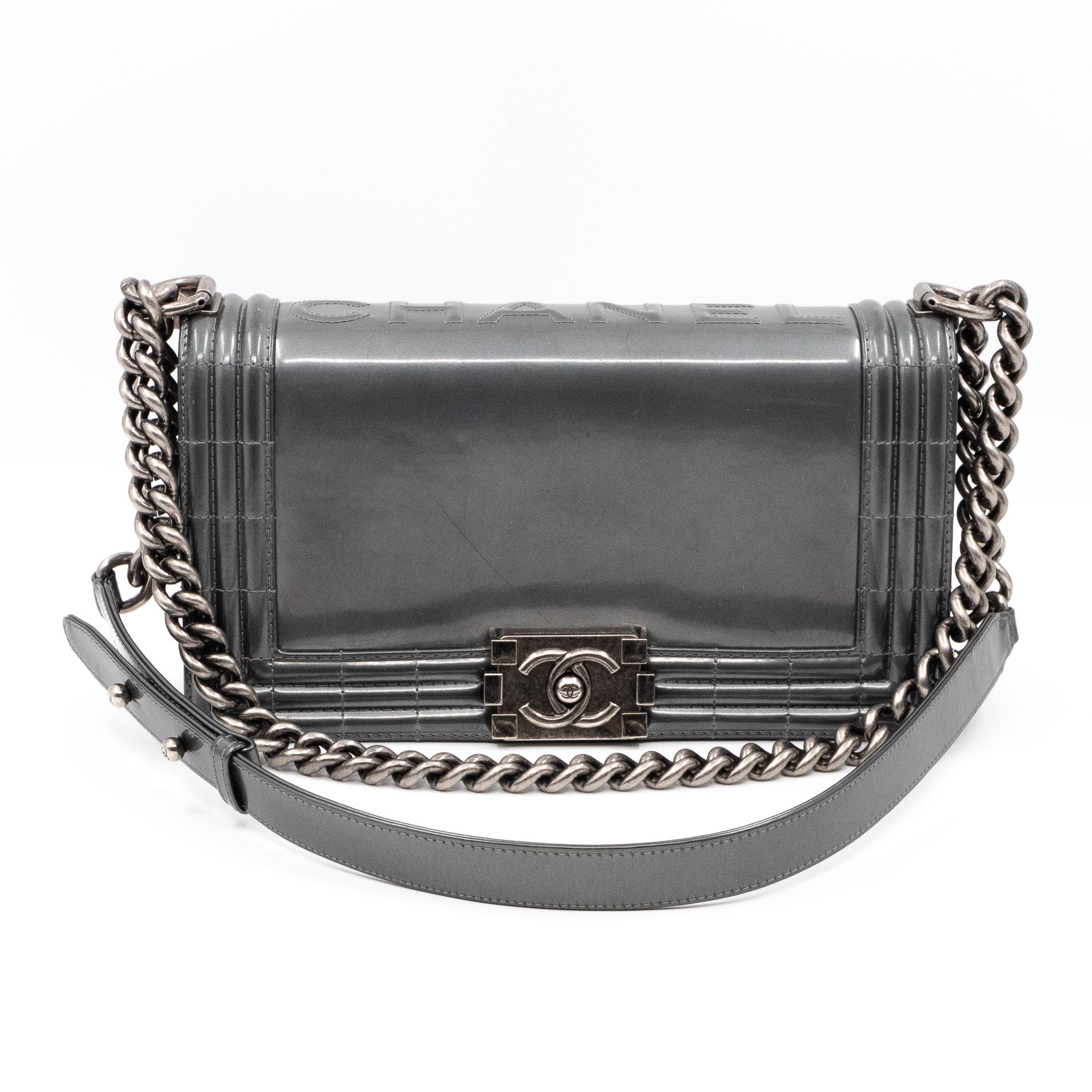 Boy Bag Old Medium Grey Patent Leather