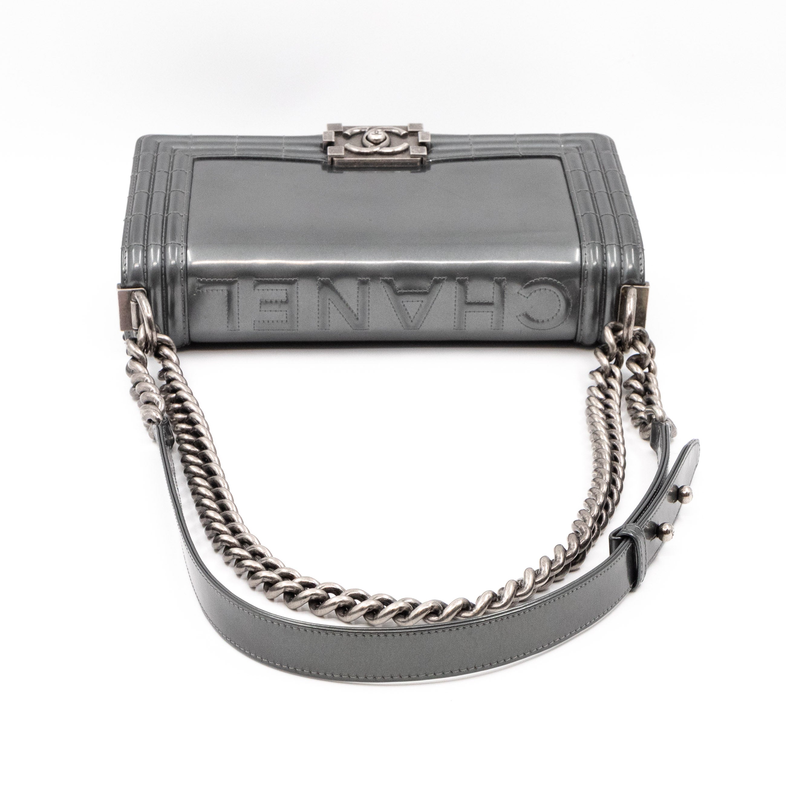 Boy Bag Old Medium Grey Patent Leather