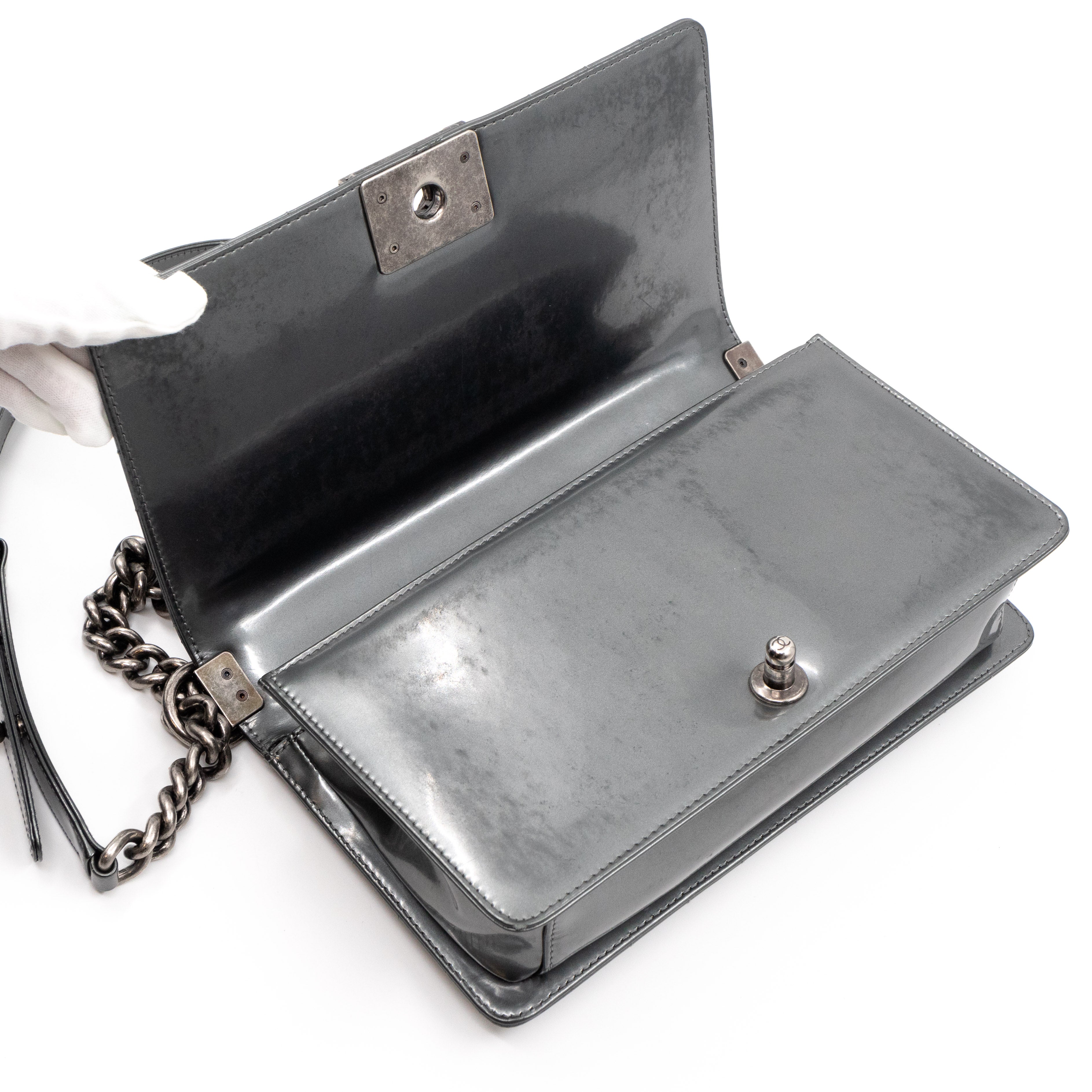 Boy Bag Old Medium Grey Patent Leather