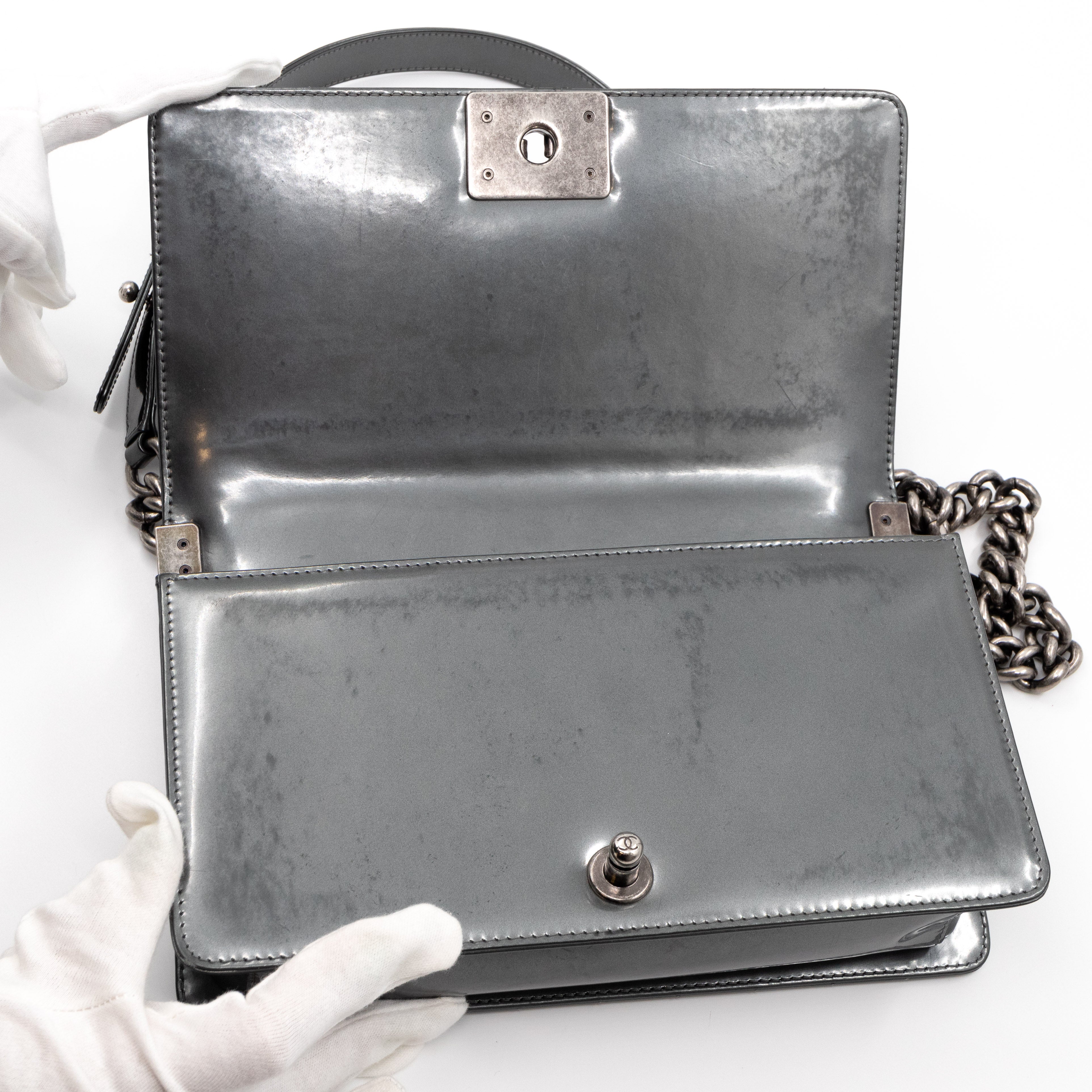 Boy Bag Old Medium Grey Patent Leather