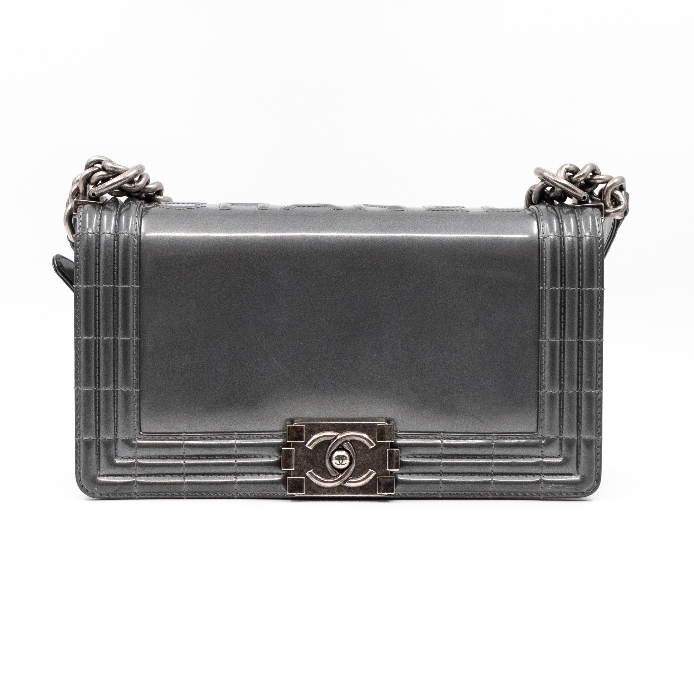 Boy Bag Old Medium Grey Patent Leather