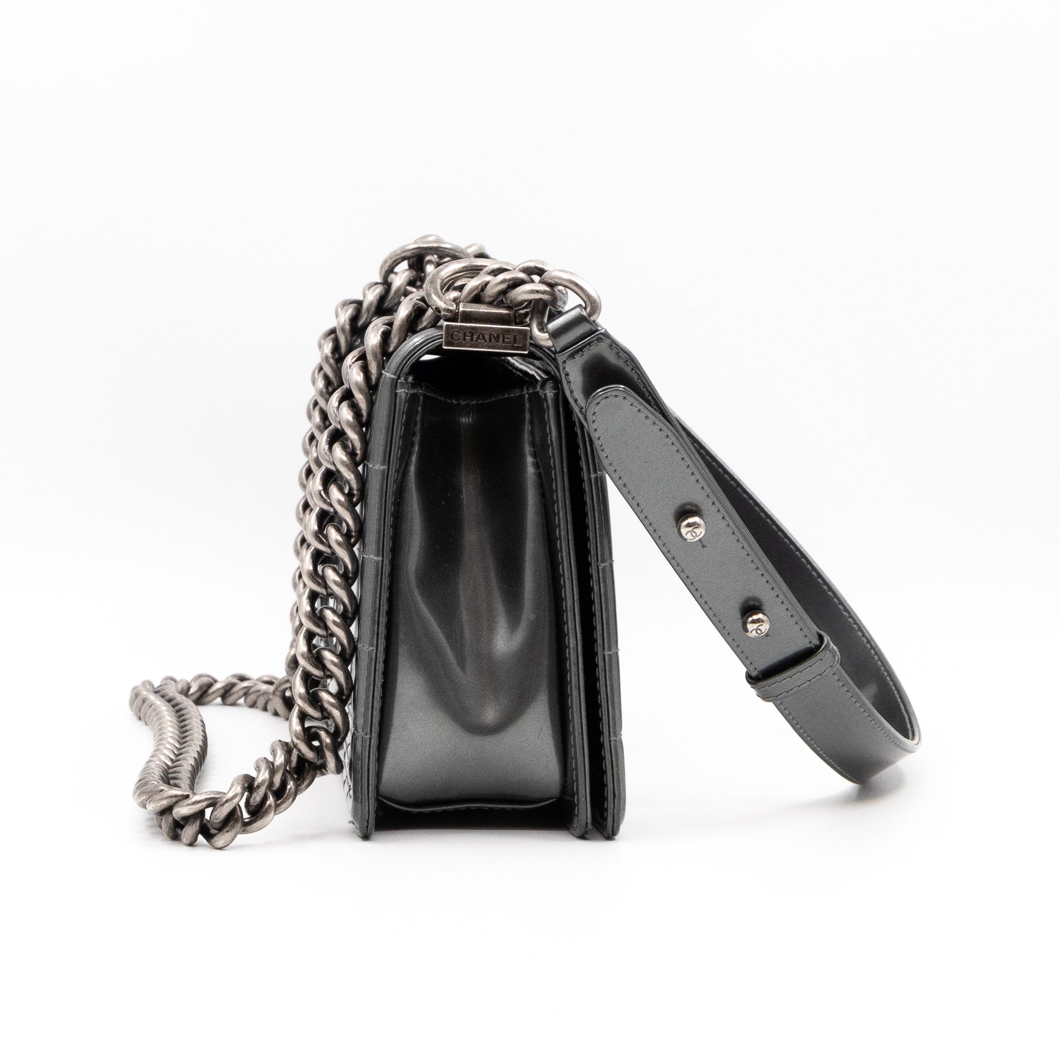 Boy Bag Old Medium Grey Patent Leather