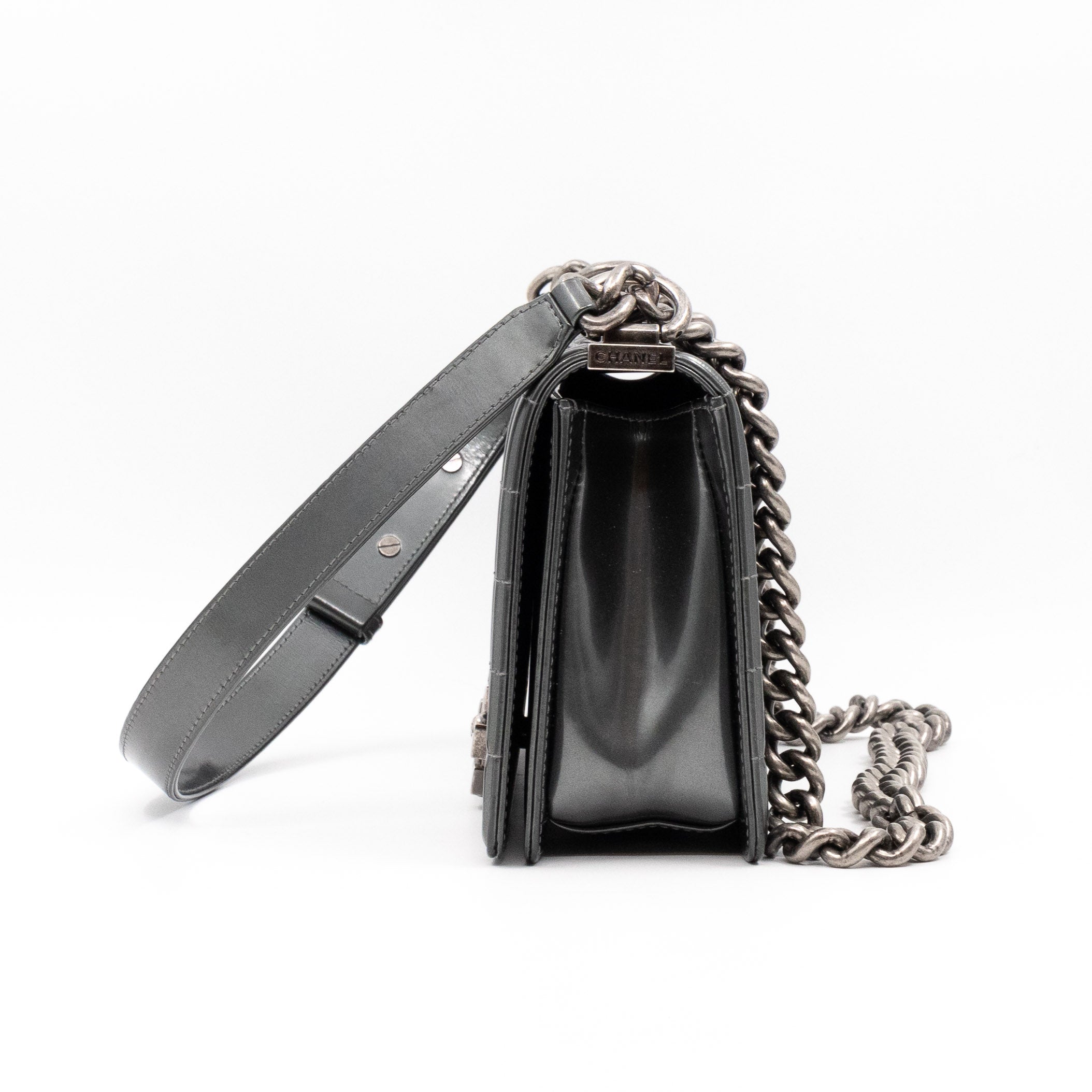 Boy Bag Old Medium Grey Patent Leather