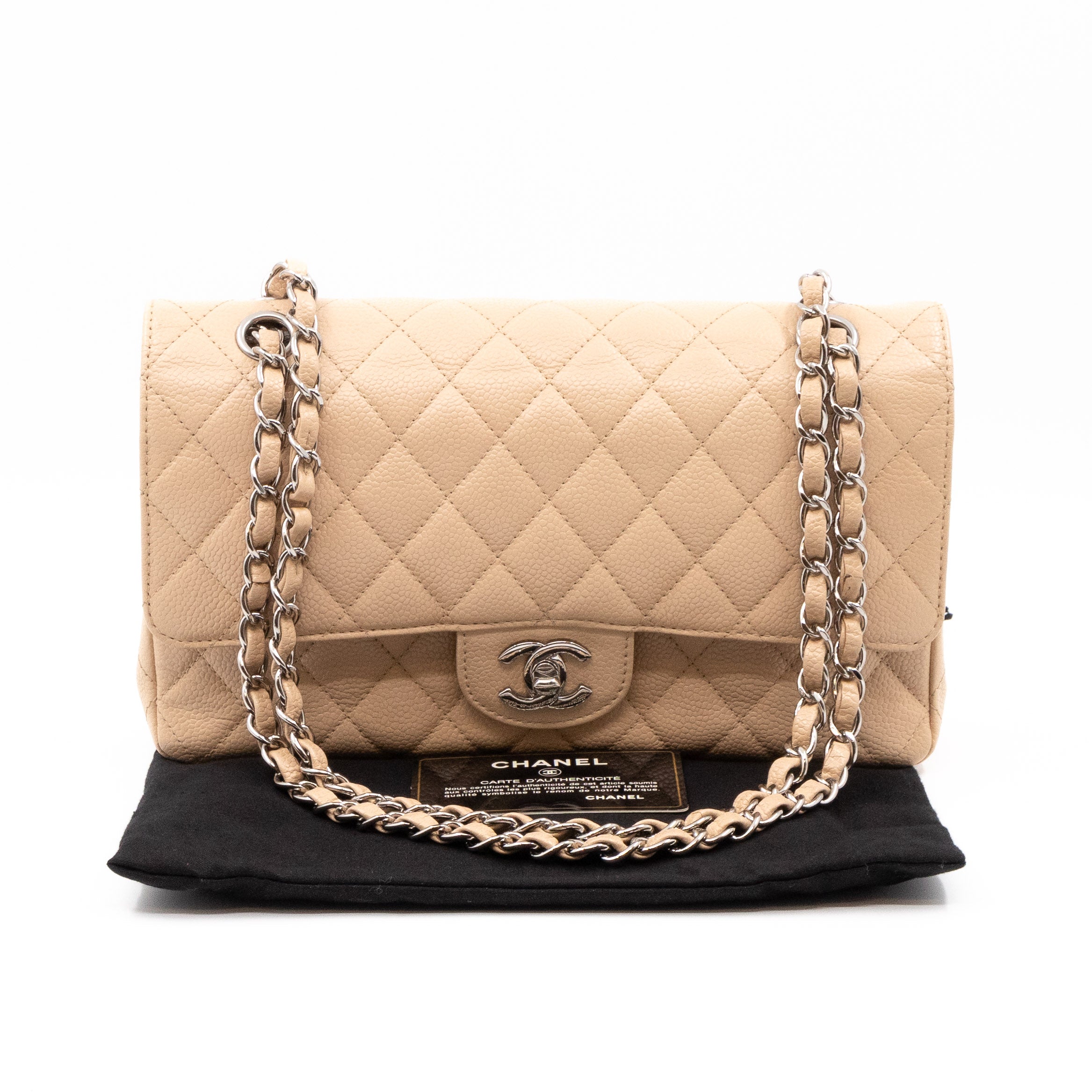 Chanel Classic Double Flap Bag Medium Beige Caviarskin Silver HW