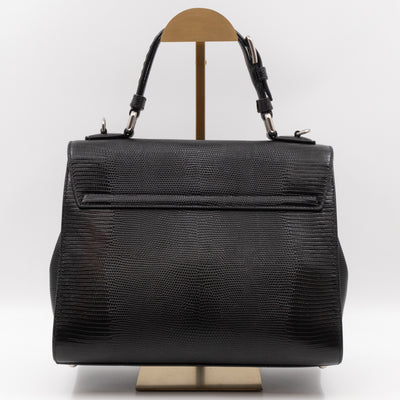 Miss Monica Top Handle Bag Lizard Embossed Leather Black