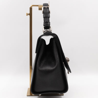 Miss Monica Top Handle Bag Lizard Embossed Leather Black