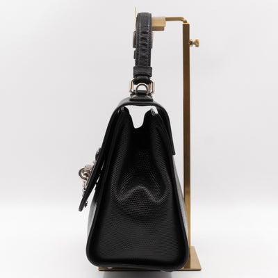 Miss Monica Top Handle Bag Lizard Embossed Leather Black