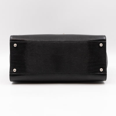 Miss Monica Top Handle Bag Lizard Embossed Leather Black