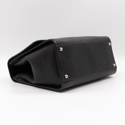 Miss Monica Top Handle Bag Lizard Embossed Leather Black