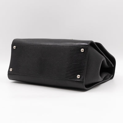 Miss Monica Top Handle Bag Lizard Embossed Leather Black