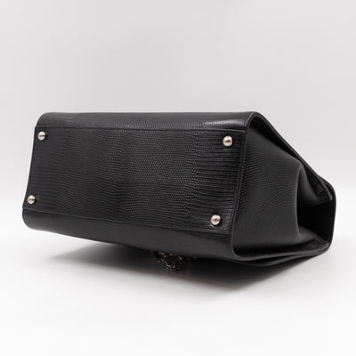 Miss Monica Top Handle Bag Lizard Embossed Leather Black