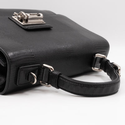 Miss Monica Top Handle Bag Lizard Embossed Leather Black