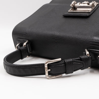 Miss Monica Top Handle Bag Lizard Embossed Leather Black