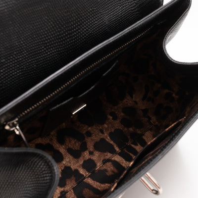 Miss Monica Top Handle Bag Lizard Embossed Leather Black