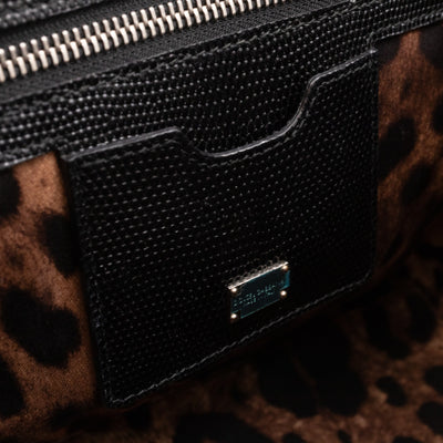 Miss Monica Top Handle Bag Lizard Embossed Leather Black