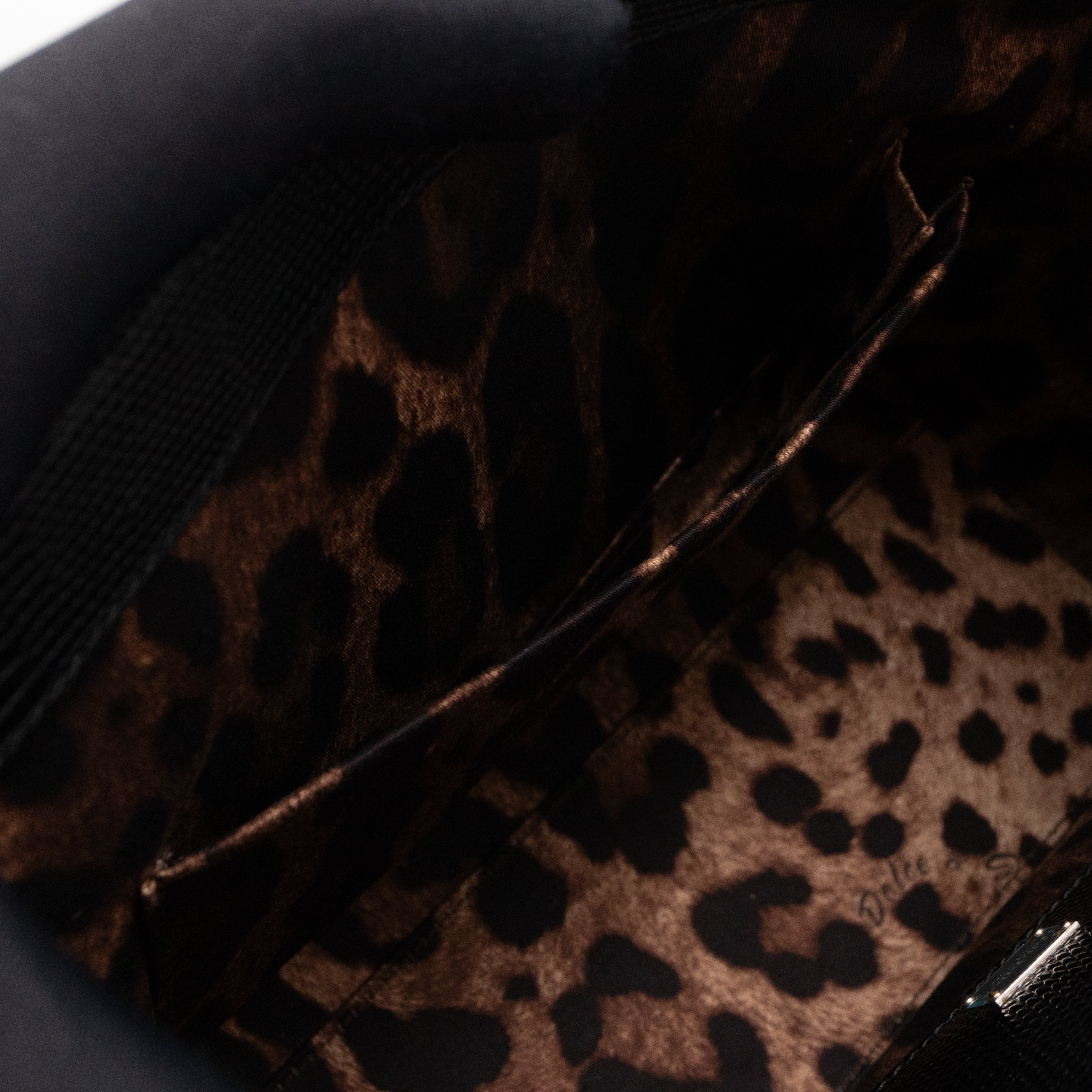 Miss Monica Top Handle Bag Lizard Embossed Leather Black