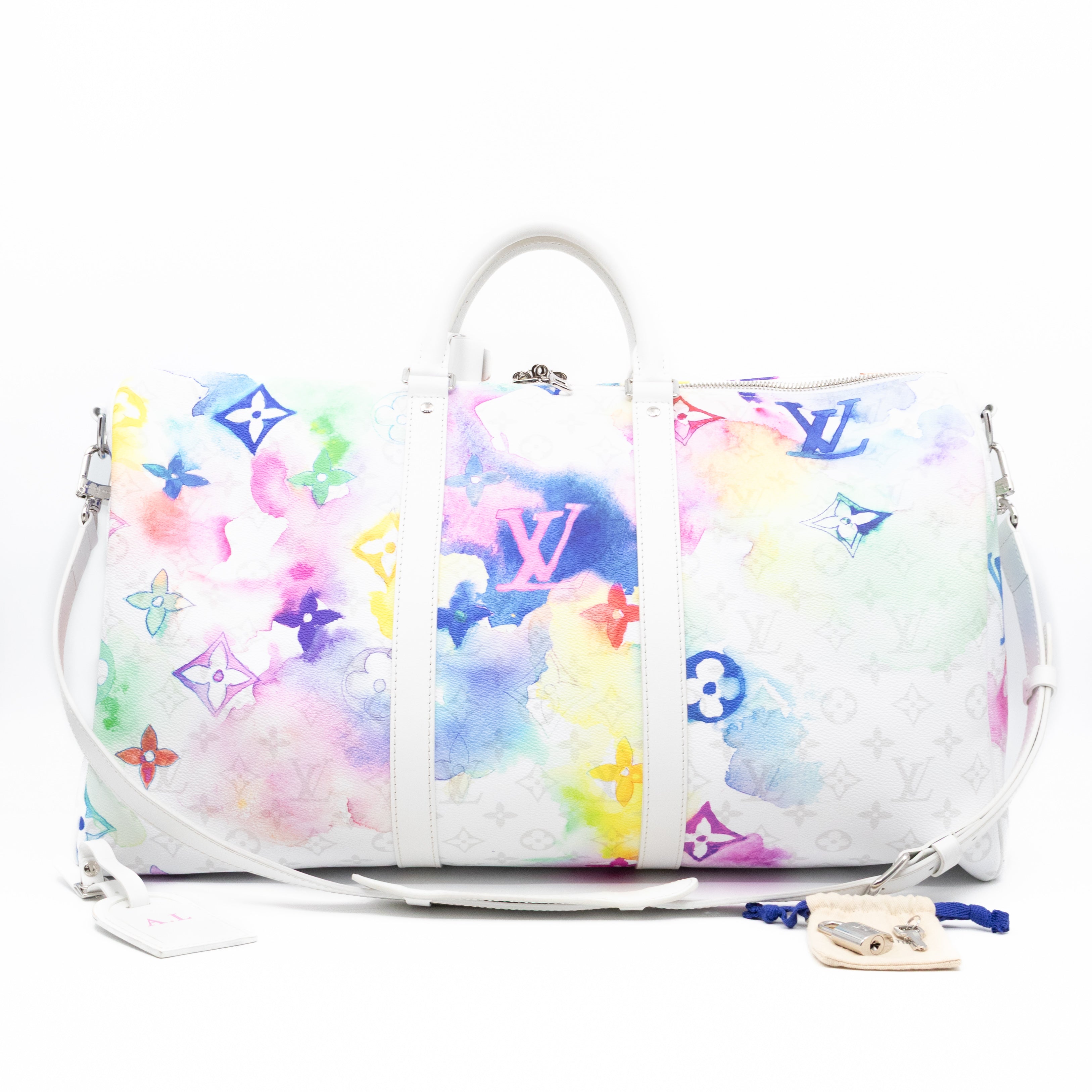 Keepall 50 Bandouliere Monogram Watercolor White