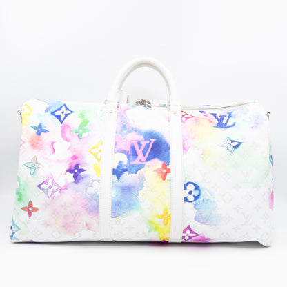 Keepall 50 Bandouliere Monogram Watercolor White