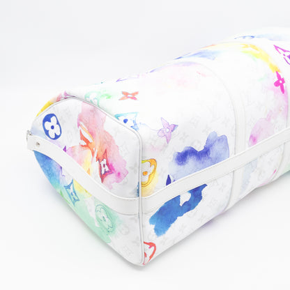 Keepall 50 Bandouliere Monogram Watercolor White