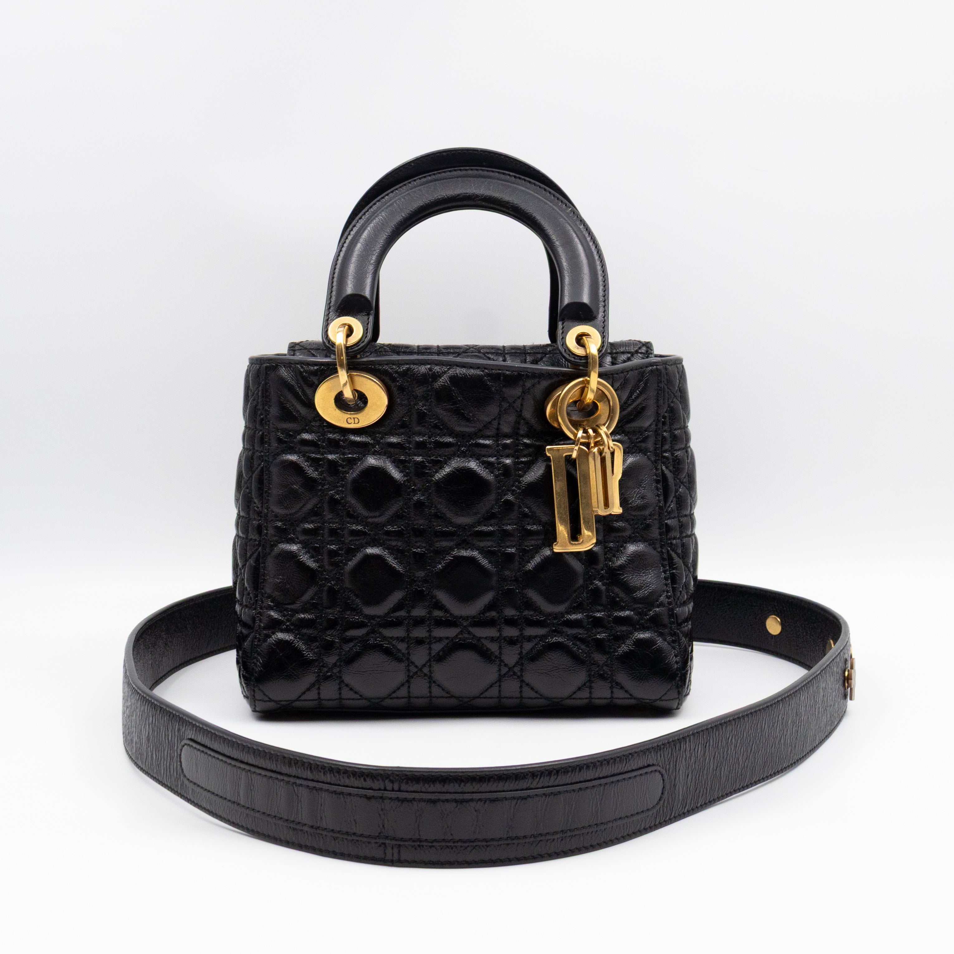Lady Dior Small My ABCDior Black Cannage Crinkled Patent Leather