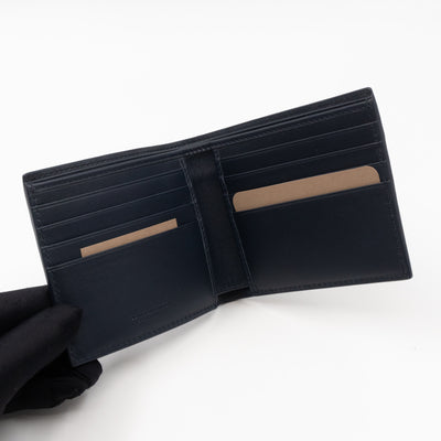 Classic Bifold Wallet Navy Blue Intrecciato Leather