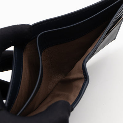 Classic Bifold Wallet Navy Blue Intrecciato Leather