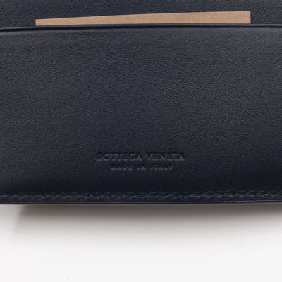 Classic Bifold Wallet Navy Blue Intrecciato Leather