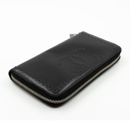 Studded Zip Around Wallet Black Leather