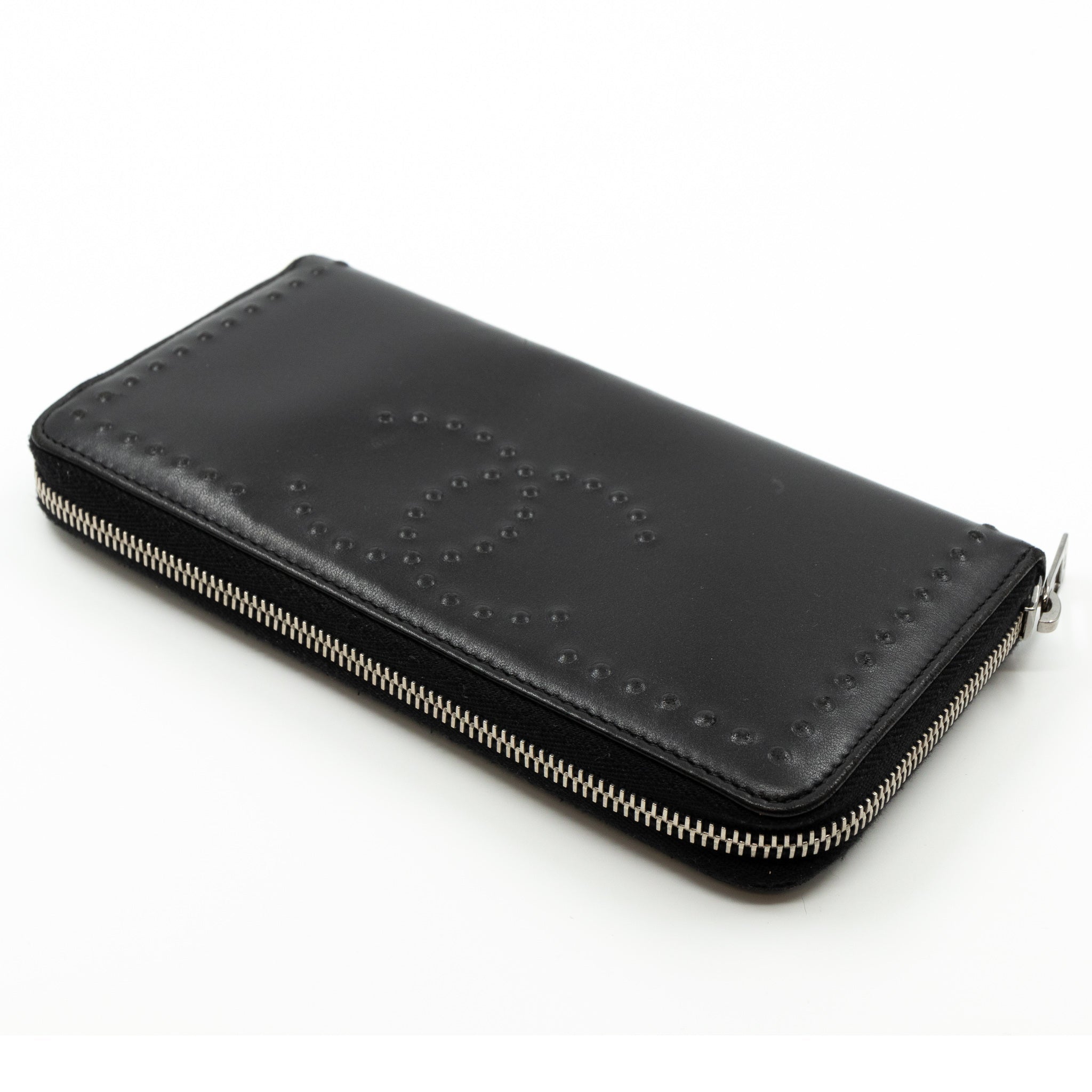 Studded Zip Around Wallet Black Leather