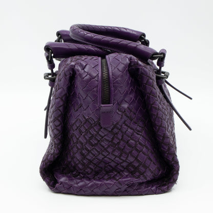 Intrecciato Boston Bag Purple Stitched Leather