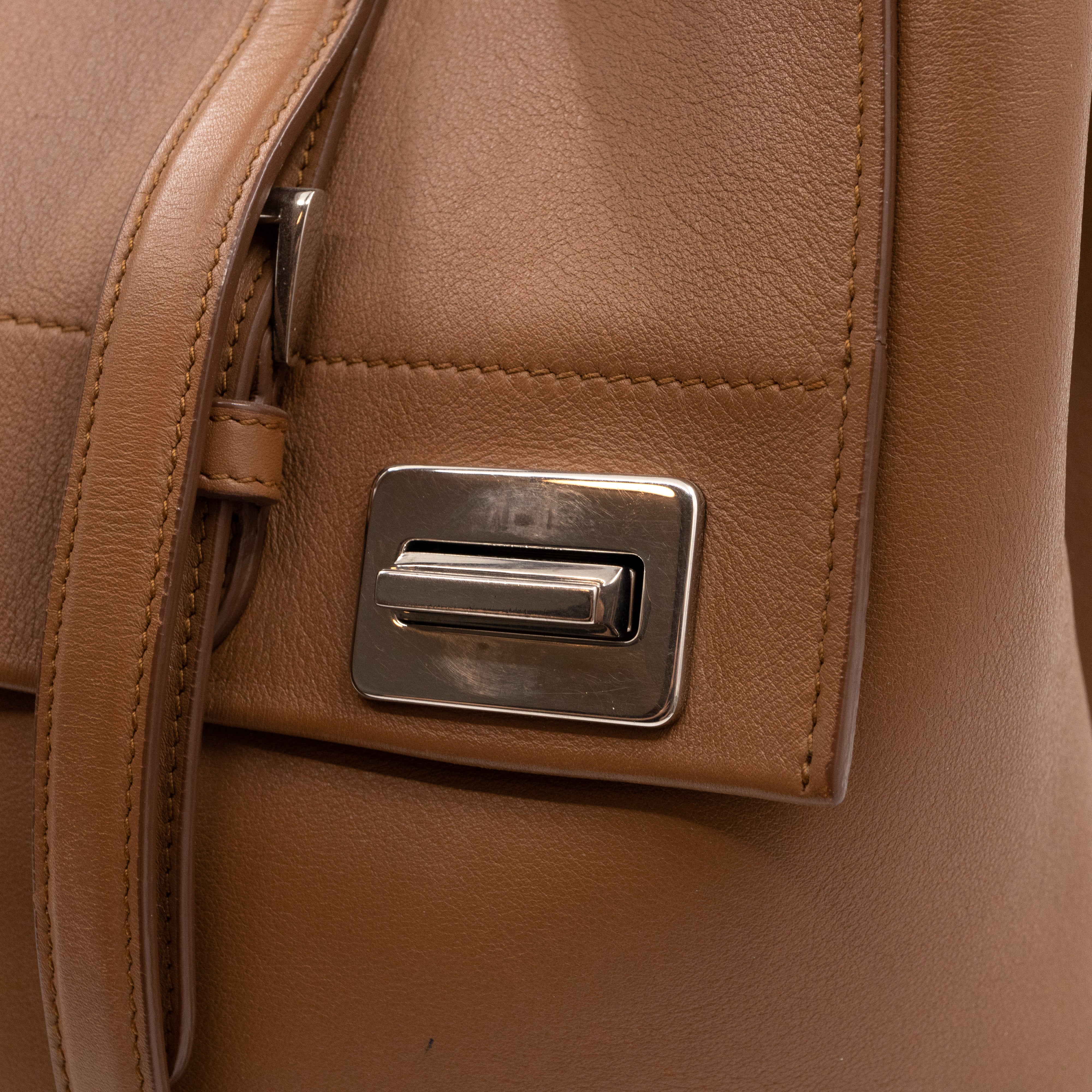 Flap Tote Bag Brown Vitello Leather