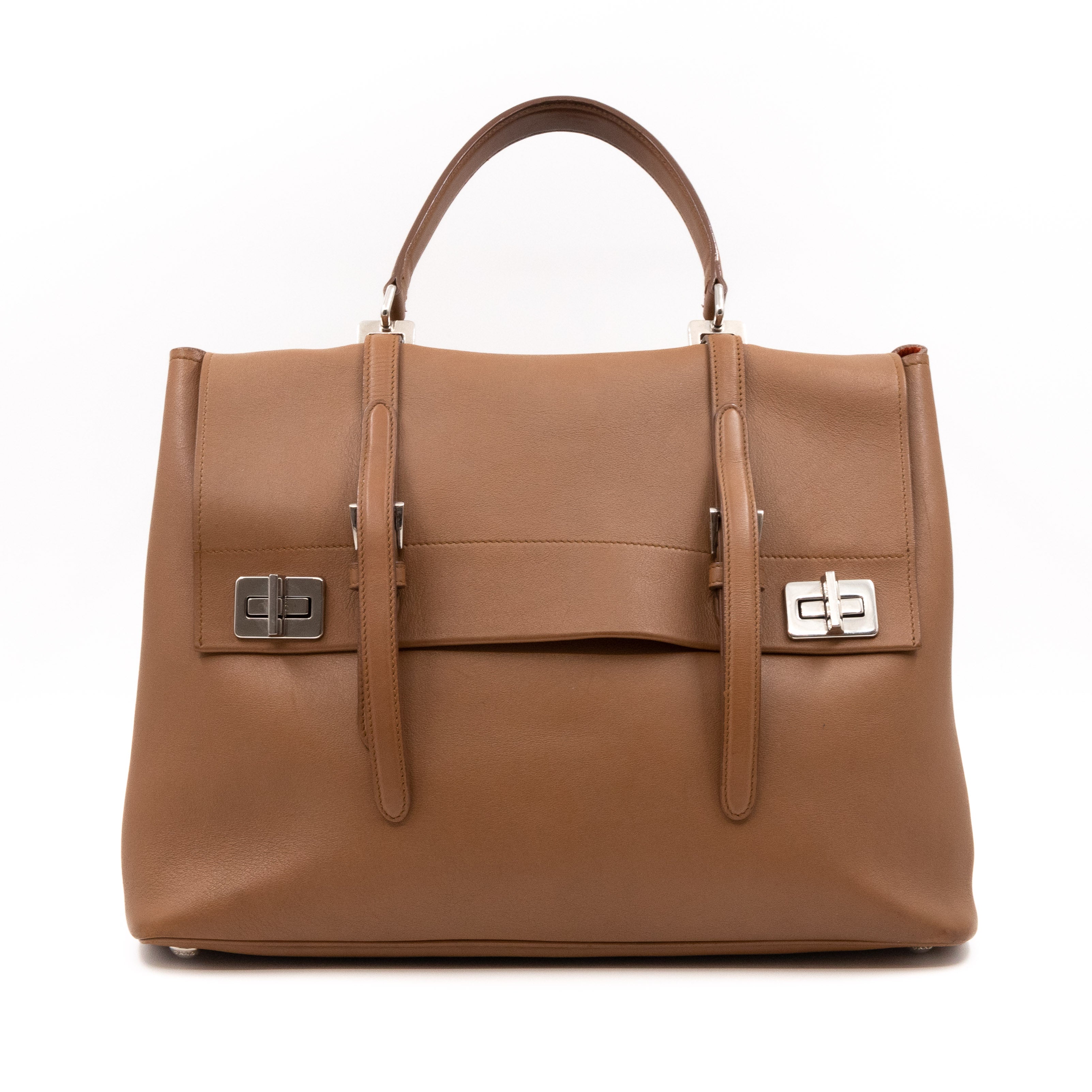 Flap Tote Bag Brown Vitello Leather