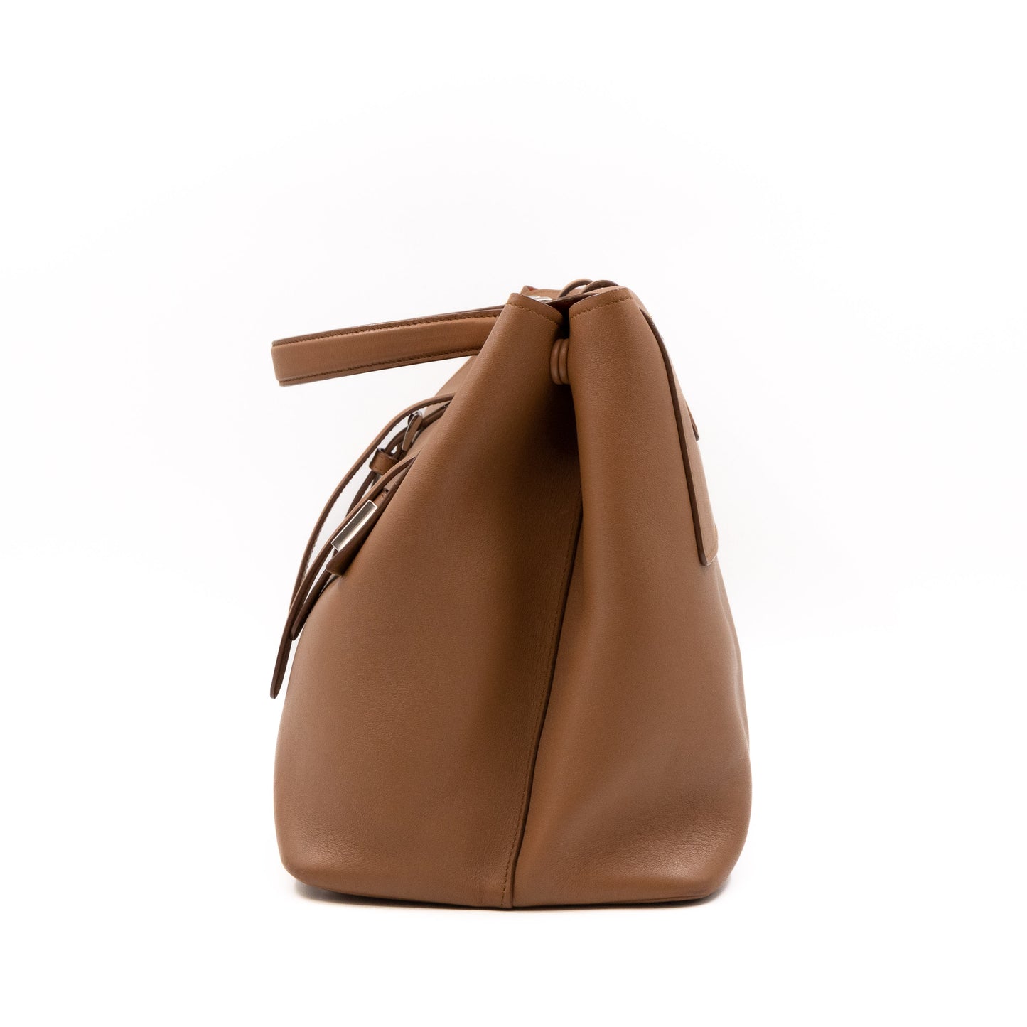 Flap Tote Bag Brown Vitello Leather