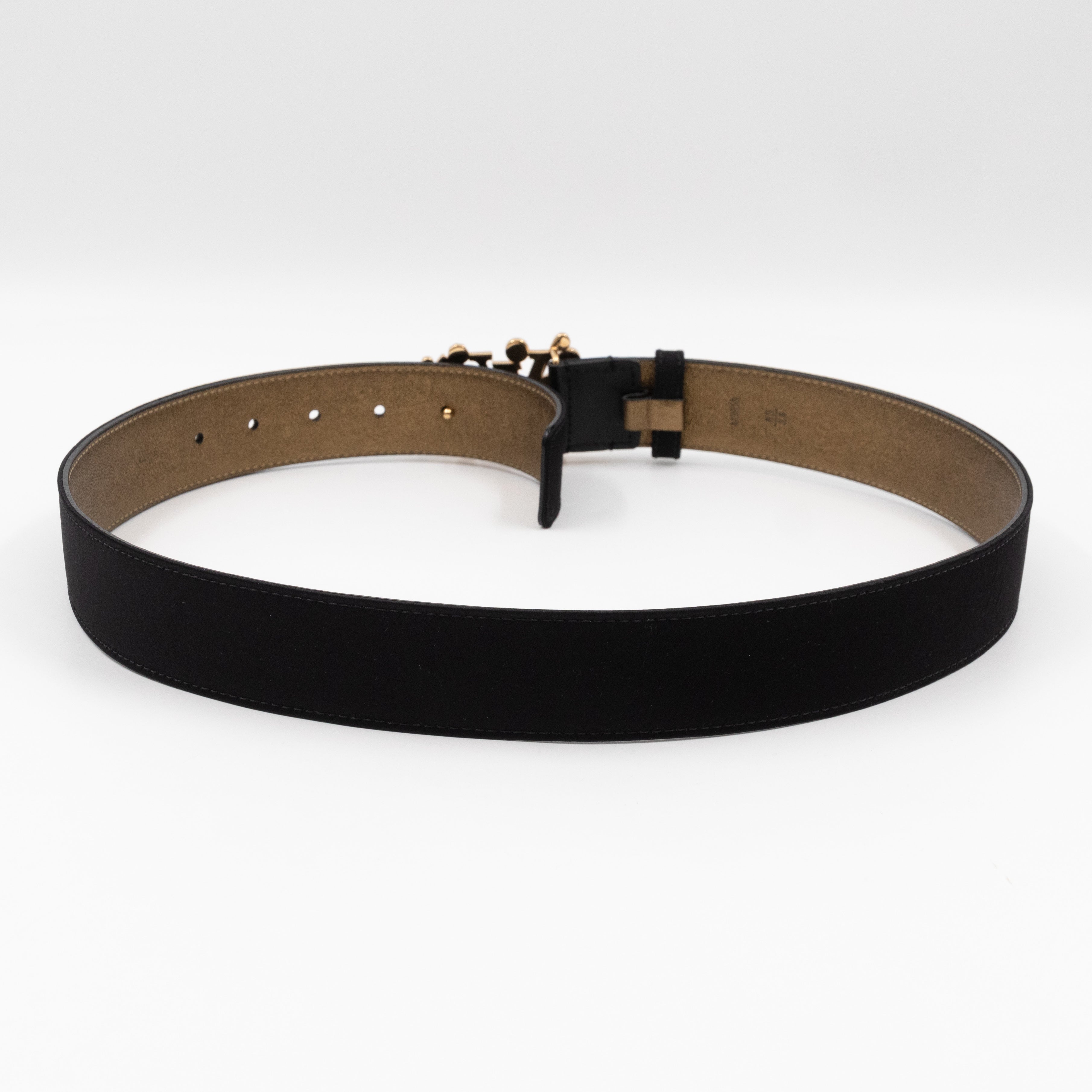 Black Satin Rhinestone Fleurs Runway Belt 85 cm 34 mm