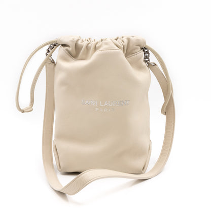 Small Teddy Drawstring Bucket Bag White Leather