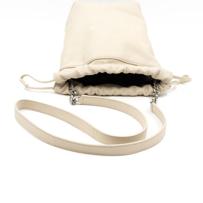 Small Teddy Drawstring Bucket Bag White Leather