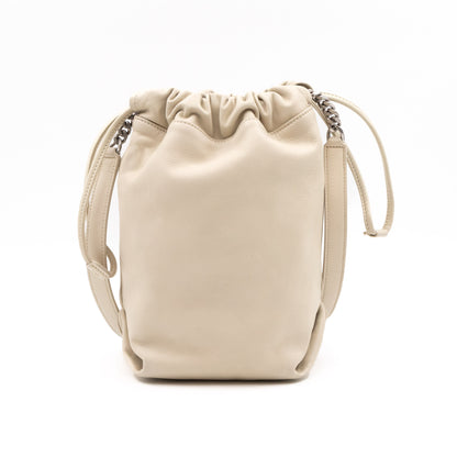 Small Teddy Drawstring Bucket Bag White Leather