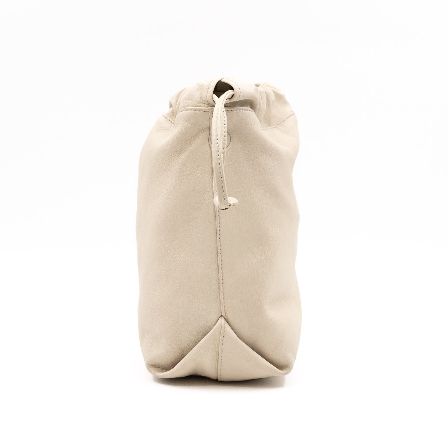 Small Teddy Drawstring Bucket Bag White Leather