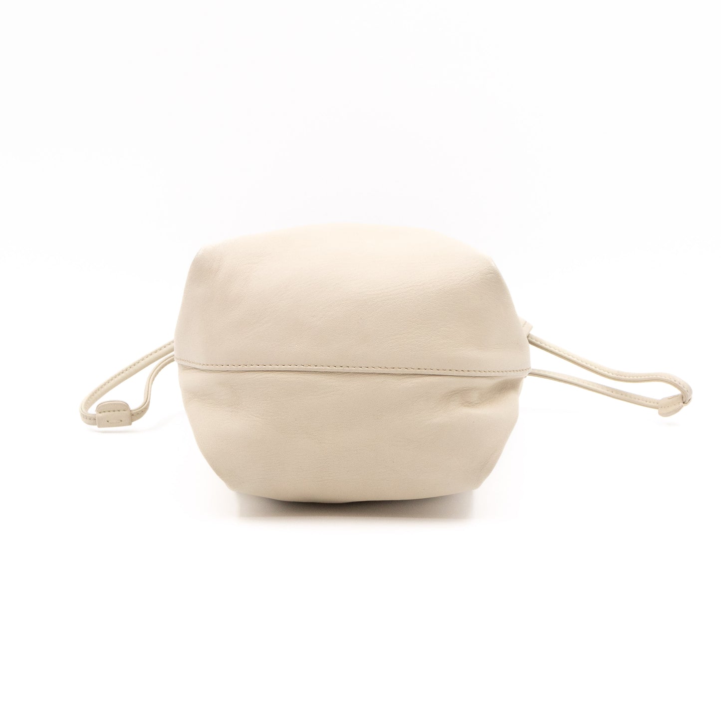 Small Teddy Drawstring Bucket Bag White Leather