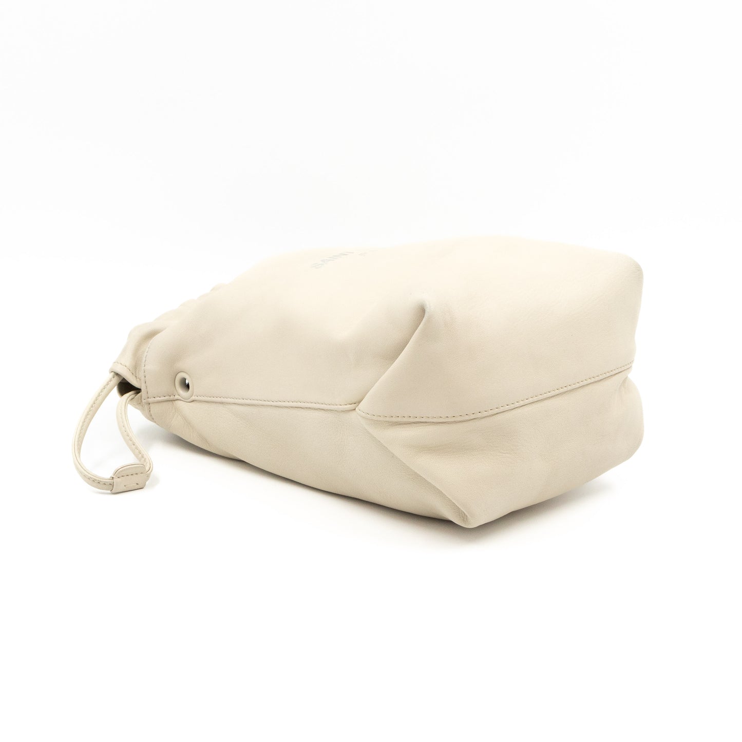 Small Teddy Drawstring Bucket Bag White Leather