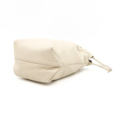 Small Teddy Drawstring Bucket Bag White Leather